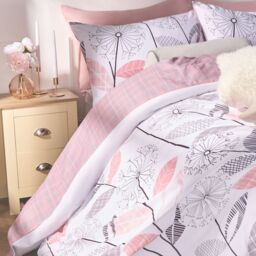 OHS Allium Check Duvet Cover with Pillowcase in Light Pink - Size: Double - thumbnail 3