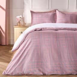 OHS Allium Check Duvet Cover with Pillowcase in Light Pink - Size: Double - thumbnail 2