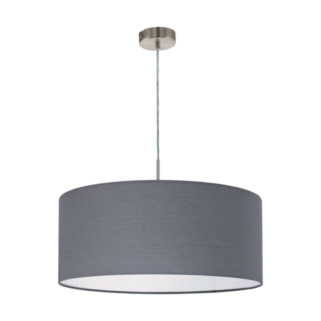 Loops Pendant Light Colour Satin Nickel Steel Shade Grey Fabric Bulb E27 1x60W in Metallics - image 1