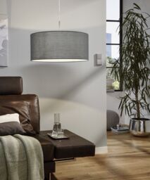 Loops Pendant Light Colour Satin Nickel Steel Shade Grey Fabric Bulb E27 1x60W in Metallics - thumbnail 3