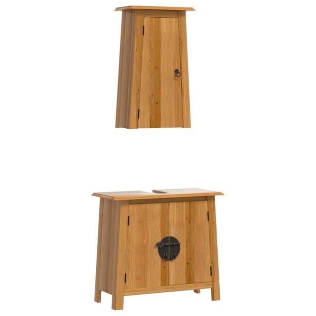 Berkfield Home 2 Piece Bathroom Furniture Set Solid Wood Pine in Brown - image 1