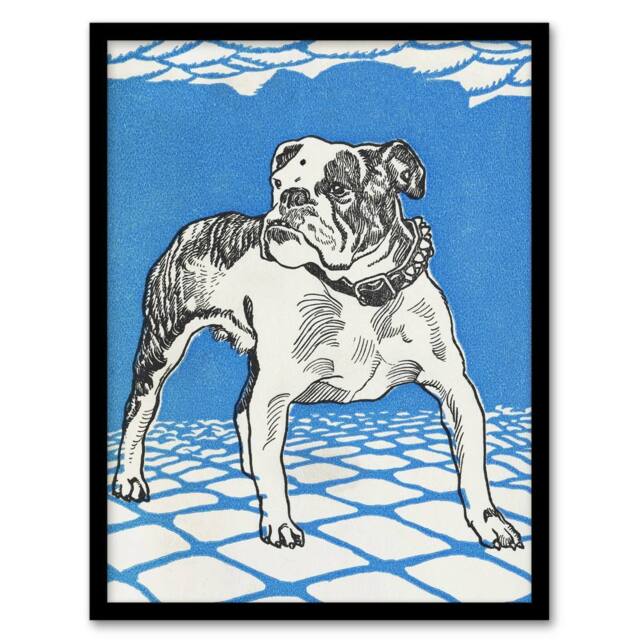 Artery8 Dog Lover Bulldog Animal Portrait Moriz Jung Framed Wall Art Print in Blue - Size: A4 - image 1