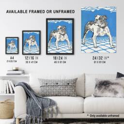 Artery8 Dog Lover Bulldog Animal Portrait Moriz Jung Framed Wall Art Print in Blue - Size: A4 - thumbnail 3
