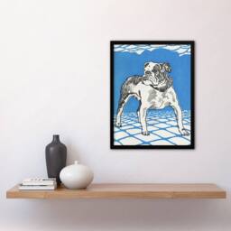Artery8 Dog Lover Bulldog Animal Portrait Moriz Jung Framed Wall Art Print in Blue - Size: A4 - thumbnail 4