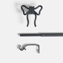 OHS Curtain Pole Extendable 16mm Metal Finnials Bow End Rod 120-220cm in Black - Size: 220 cm - thumbnail 4