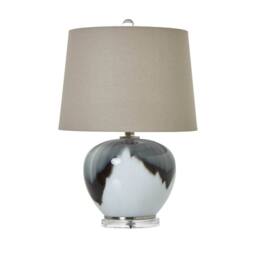 Sostter Grey Ombre Glass Table Lamp with Linen Shade in Charcoal - thumbnail 1