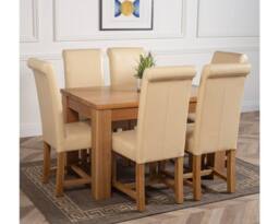 Thats Furniture Dakot 127 x 82cm Oak Small Dining Table & 6 Washington Leather Chairs in Cream - Size: 127 x 82 cm - thumbnail 3