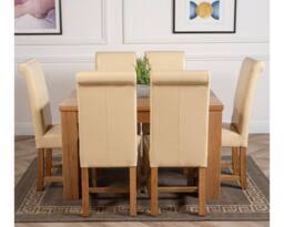 Thats Furniture Dakot 127 x 82cm Oak Small Dining Table & 6 Washington Leather Chairs in Cream - Size: 127 x 82 cm - thumbnail 2