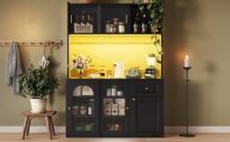 Rolipo Tall Kitchen Cabinet Buffet Sideboard with Smart LED in Black - thumbnail 4