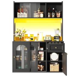 Rolipo Tall Kitchen Cabinet Buffet Sideboard with Smart LED in Black - thumbnail 7