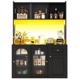 Rolipo Tall Kitchen Cabinet Buffet Sideboard with Smart LED in Black - thumbnail 8