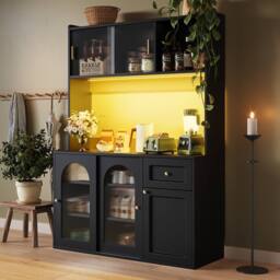 Rolipo Tall Kitchen Cabinet Buffet Sideboard with Smart LED in Black - thumbnail 3