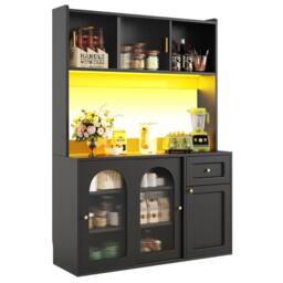 Rolipo Tall Kitchen Cabinet Buffet Sideboard with Smart LED in Black - thumbnail 6