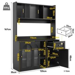 Rolipo Tall Kitchen Cabinet Buffet Sideboard with Smart LED in Black - thumbnail 5