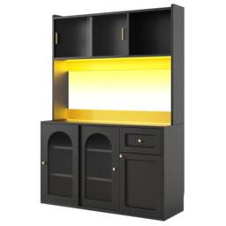 Rolipo Tall Kitchen Cabinet Buffet Sideboard with Smart LED in Black - thumbnail 9