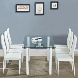 KOSY KOALA Glass Dining Table Set of 6 Kitchen Dining Table With 6 Chairs in White - thumbnail 2
