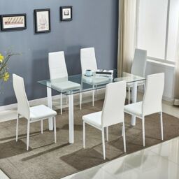 KOSY KOALA Glass Dining Table Set of 6 Kitchen Dining Table With 6 Chairs in White - thumbnail 1