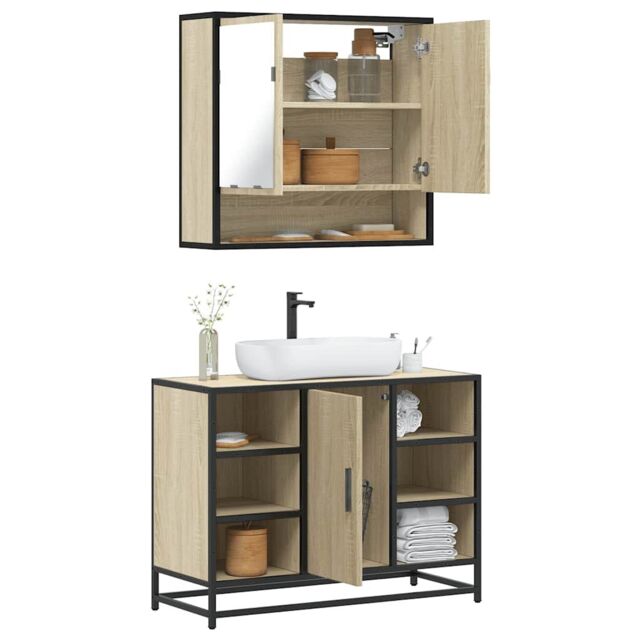 Berkfield Home 2 Piece Bathroom Furniture Set Sonoma Oak Engineered Wood in Brown - image 1