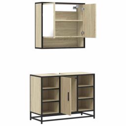 Berkfield Home 2 Piece Bathroom Furniture Set Sonoma Oak Engineered Wood in Brown - thumbnail 6