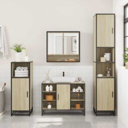 Berkfield Home 2 Piece Bathroom Furniture Set Sonoma Oak Engineered Wood in Brown - thumbnail 3