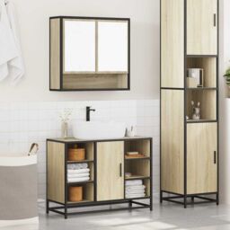Berkfield Home 2 Piece Bathroom Furniture Set Sonoma Oak Engineered Wood in Brown - thumbnail 4