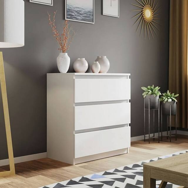 LUXURY LIFE Olivia Matt Chest of Drawers 3 Drawer Cabinet in White - image 1