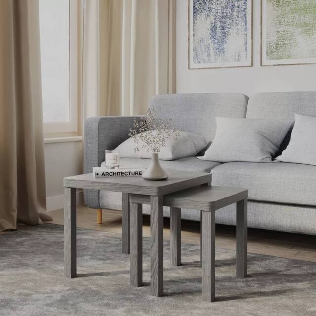 Havendro Cedar Grey Nesting Tables Set of 2 Square Wooden in Pale Grey - image 1
