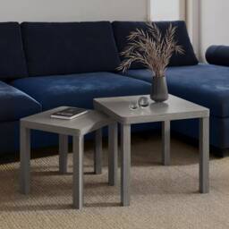 Havendro Cedar Grey Nesting Tables Set of 2 Square Wooden in Pale Grey - thumbnail 3