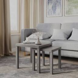 Havendro Cedar Grey Nesting Tables Set of 2 Square Wooden in Pale Grey - thumbnail 1