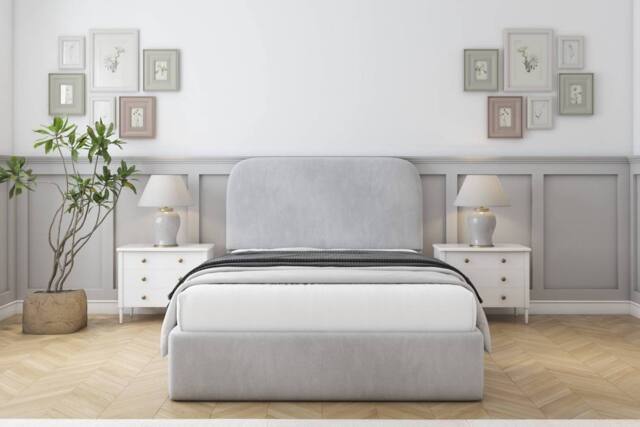 "Sloomy Belvoir Naples Frame-Mattress - 45"" Upholstered Headboard in Silver - Size: King" - image 1
