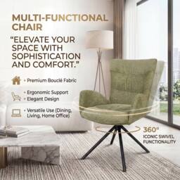 SONARA Single Luxury Chenille Swivel Accent Chair for Living Room in Green - thumbnail 5