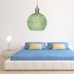 First Choice Lighting Betchley - Green Ribbed Glass Globe Chrome Retro Pendant Fitting - thumbnail 3