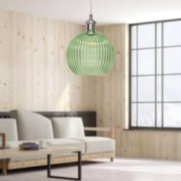 First Choice Lighting Betchley - Green Ribbed Glass Globe Chrome Retro Pendant Fitting - thumbnail 4