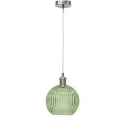 First Choice Lighting Betchley - Green Ribbed Glass Globe Chrome Retro Pendant Fitting - thumbnail 1