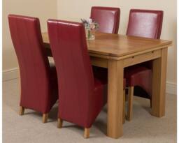 Thats Furniture Richmond 140-220cm Oak Extending Dining Table & 4 Lola Leather Chairs in Red - thumbnail 1
