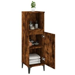 Berkfield Home Bathroom Cabinet Smoked Oak 30x30x100 cm Engineered Wood in Brown - Size: 30 x 30 x 100 cm - thumbnail 4