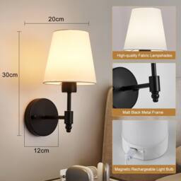 Harper Living Set of 2 Black Wall Lights, Fabric Lamps with Remote - thumbnail 5