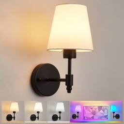 Harper Living Set of 2 Black Wall Lights, Fabric Lamps with Remote