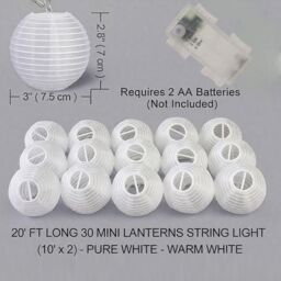 Bright Zeal Set of 2 Lantern String Lights, 20 FT Long, Atmosphere Decorative Lights in White - thumbnail 3