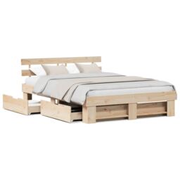 Berkfield Home with Drawer with Headboard with Storage Brown 150 x 200 cm Solid pine wood - thumbnail 4