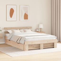 Berkfield Home with Drawer with Headboard with Storage Brown 150 x 200 cm Solid pine wood