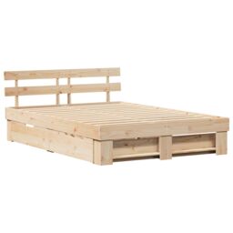 Berkfield Home with Drawer with Headboard with Storage Brown 150 x 200 cm Solid pine wood - thumbnail 2