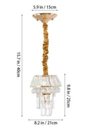 Living and Home Elegant Crystal Pendant Light in Gold - thumbnail 3