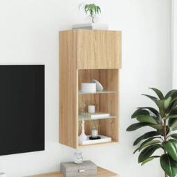Berkfield Home TV Cabinet with LED Lights Sonoma Oak 40.5x30x90 cm in Tan - thumbnail 4