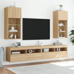 Berkfield Home TV Cabinet with LED Lights Sonoma Oak 40.5x30x90 cm in Tan - thumbnail 1