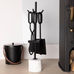 Charles Bentley Birch Fireside Companion Set with Stand Poker Shovel Brush Tongs Tool Stand Iron in Black