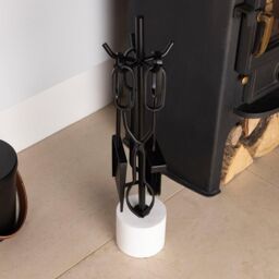 Charles Bentley Birch Fireside Companion Set with Stand Poker Shovel Brush Tongs Tool Stand Iron in Black - thumbnail 2