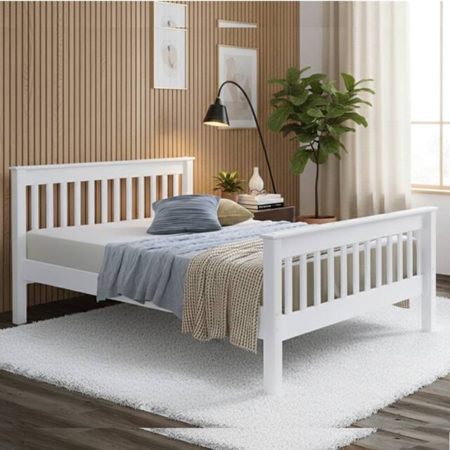 Amani Solid Pine Devon Style Wooden Bed Frame in White in Soft White - Size: King - image 1