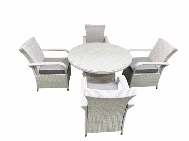 Fimous Wicker PE Rattan Garden Furniture Set Patio Outdoor 4 Chairs Plus Big Round Table Set Light Grey Mixed - image 1