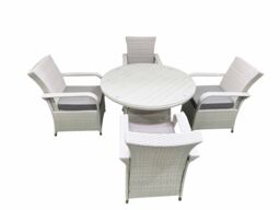 Fimous Wicker PE Rattan Garden Furniture Set Patio Outdoor 4 Chairs Plus Big Round Table Set Light Grey Mixed - thumbnail 1